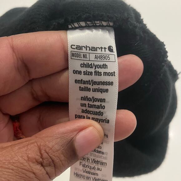 Carhartt Beanie Hat Cap Youth Kids Unisex One Size‎ Black Knit Cuffed Logo - Picture 5 of 5